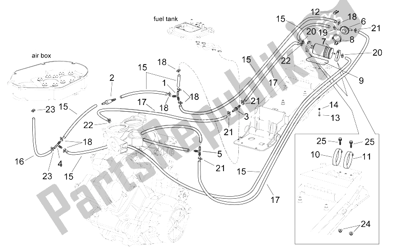 All parts for the Fuel Vapour Recover System of the Aprilia RSV Mille 1000 2000