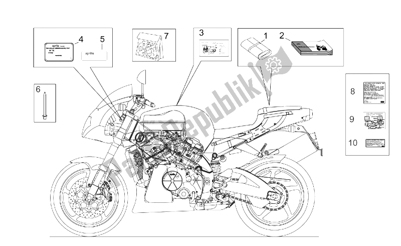 Tutte le parti per il Decal Op. Handbooks E Set Di Piatti del Aprilia RSV Tuono 1000 2002