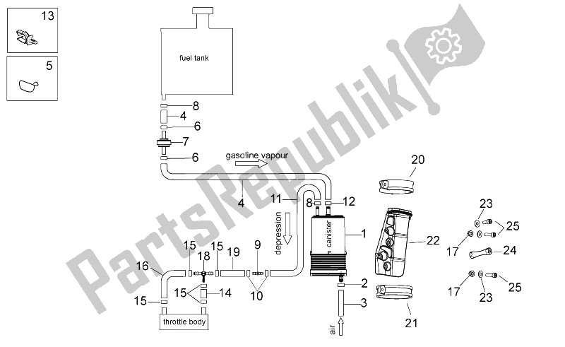 All parts for the Fuel Vapour Recover System of the Aprilia RSV4 R SBK Factory 1000 2009