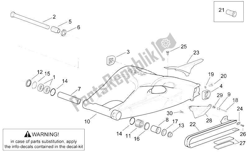 All parts for the Swing Arm of the Aprilia RSV Mille 1000 1998