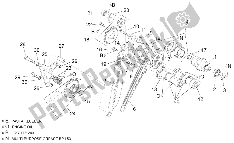 All parts for the Rear Cylinder Timing System of the Aprilia RSV Tuono 1000 2002