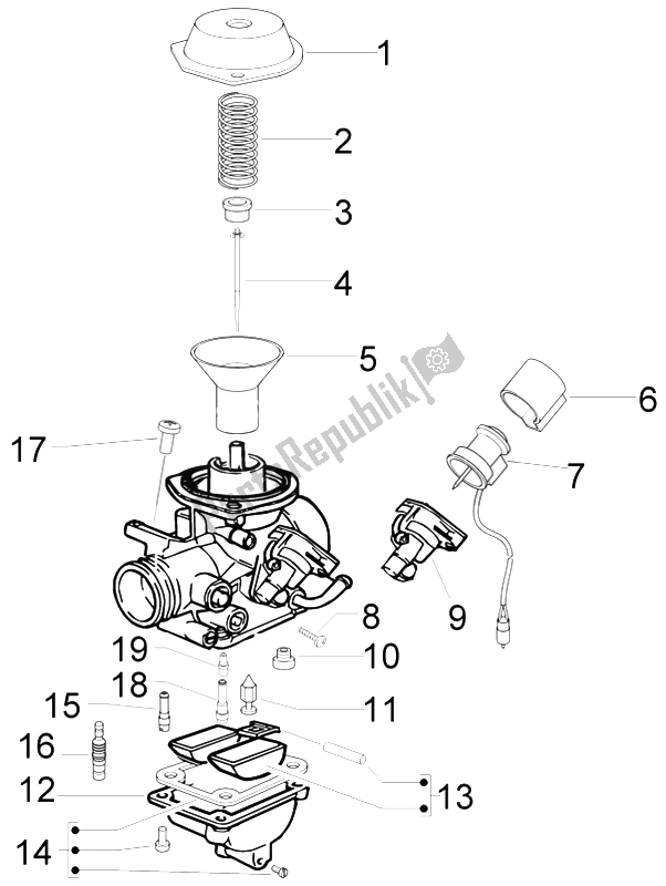 Tutte le parti per il Carburatore Ii del Aprilia Scarabeo 50 4T 4V E2 2010