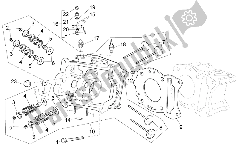 All parts for the Cylinder Head of the Aprilia Sport City Street 125 4T 4V E3 2012