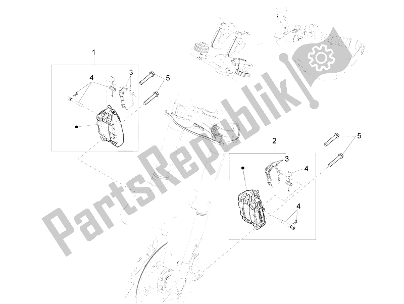 All parts for the Front Brake Caliper of the Aprilia Caponord 1200 Carabinieri 2015