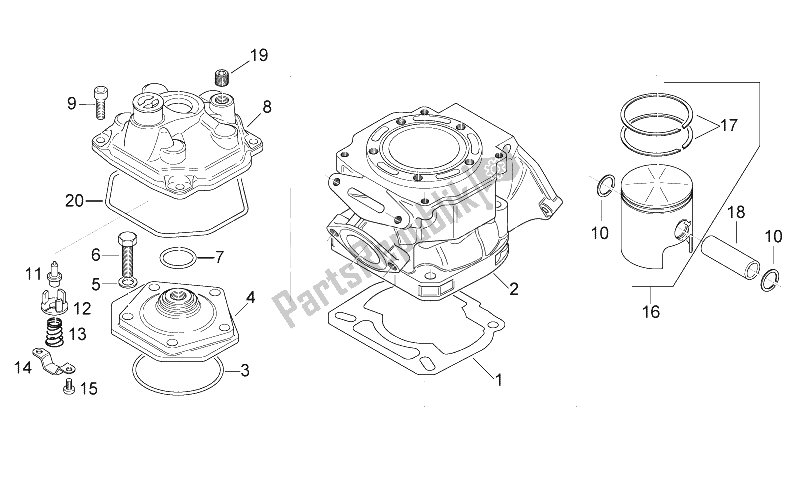 Tutte le parti per il Cilindro - Testata - Pistone del Aprilia MX 125 Supermotard 2004