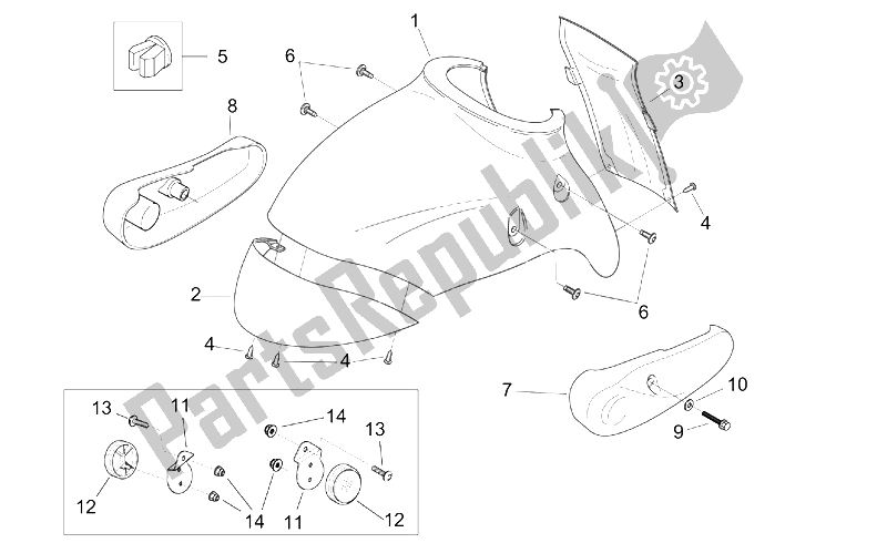 All parts for the Front Body Iii of the Aprilia Mojito Custom 50 2T ENG Aprilia 1999