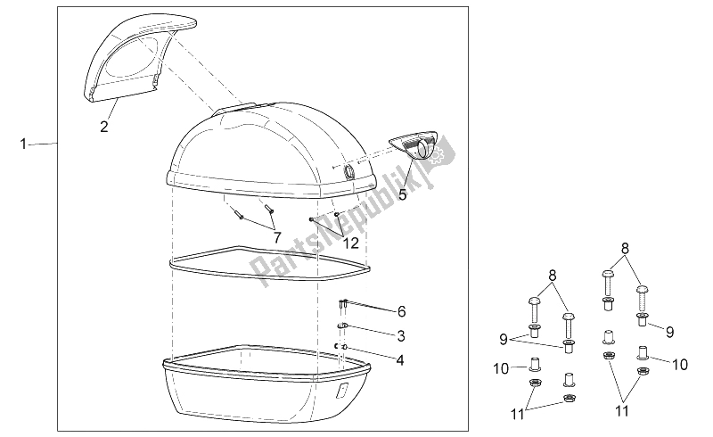 All parts for the Top Box of the Aprilia Scarabeo 125 200 E3 ENG Piaggio 2006