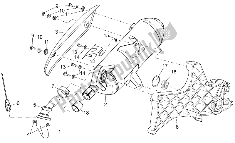 All parts for the Exhaust Unit of the Aprilia Sport City 125 200 250 E3 2006