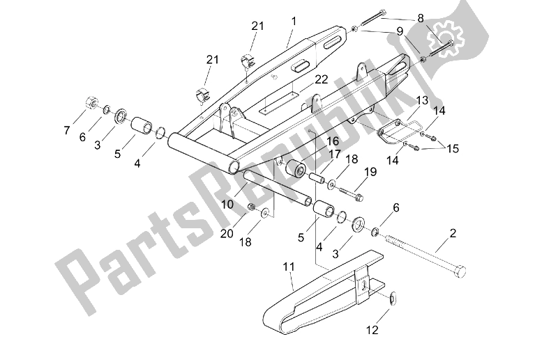 All parts for the Swing Arm of the Aprilia RX 50 2003
