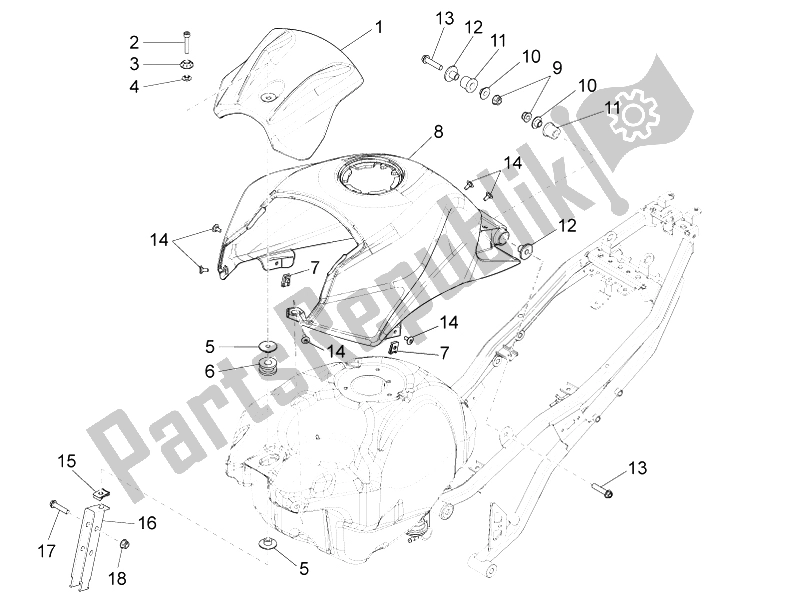 All parts for the Tank Cover of the Aprilia RS4 125 4T 2011