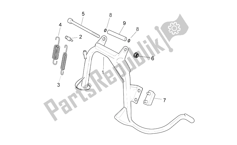 All parts for the Central Stand of the Aprilia Sport City 125 200 250 E3 2006
