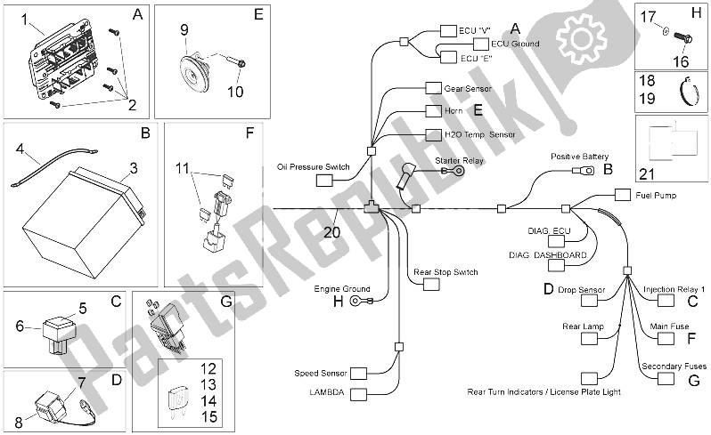 Todas las partes para Sistema Eléctrico Ii de Aprilia Shiver 750 EU 2010