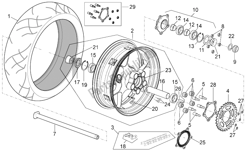 All parts for the Rear Wheel of the Aprilia Tuono V4 1100 RR 2015