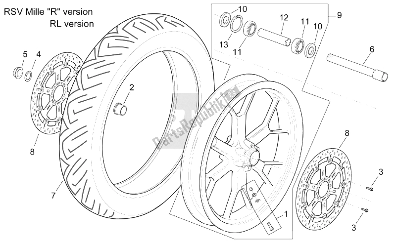 All parts for the Front Wheel Rsv Mille 