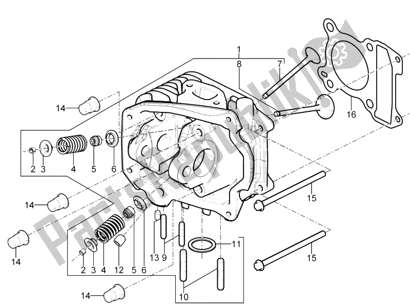 All parts for the Head Unit - Valve of the Aprilia SR Motard 125 4T E3 2012