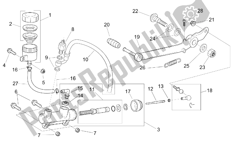 All parts for the Rear Master Cylinder of the Aprilia RS 50 Tuono 2003