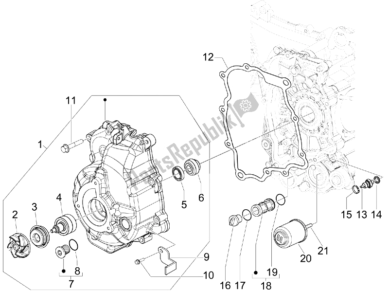 Tutte le parti per il Coperchio Magnete Volano - Filtro Olio del Aprilia SR 300 MAX 2011