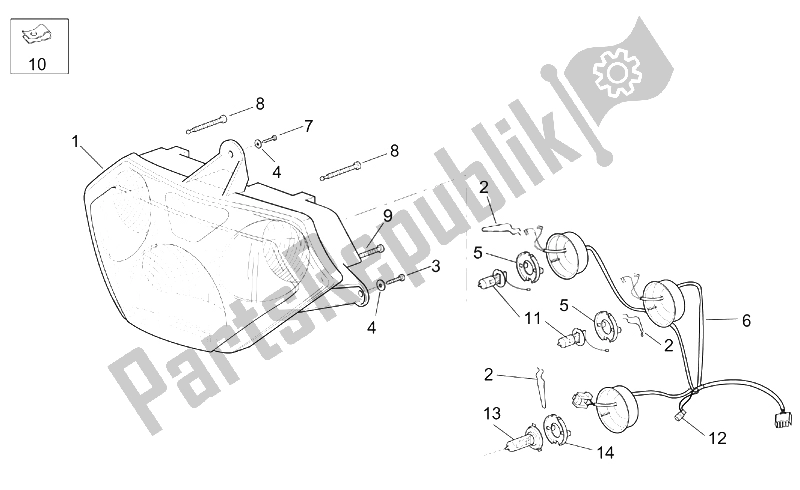 All parts for the Headlight of the Aprilia RSV Tuono 1000 2002