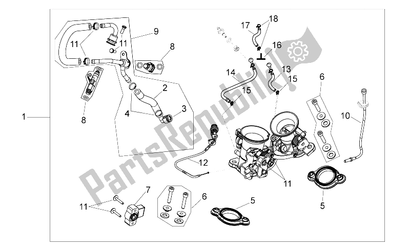 All parts for the Throttle Body of the Aprilia SXV 450 550 2009