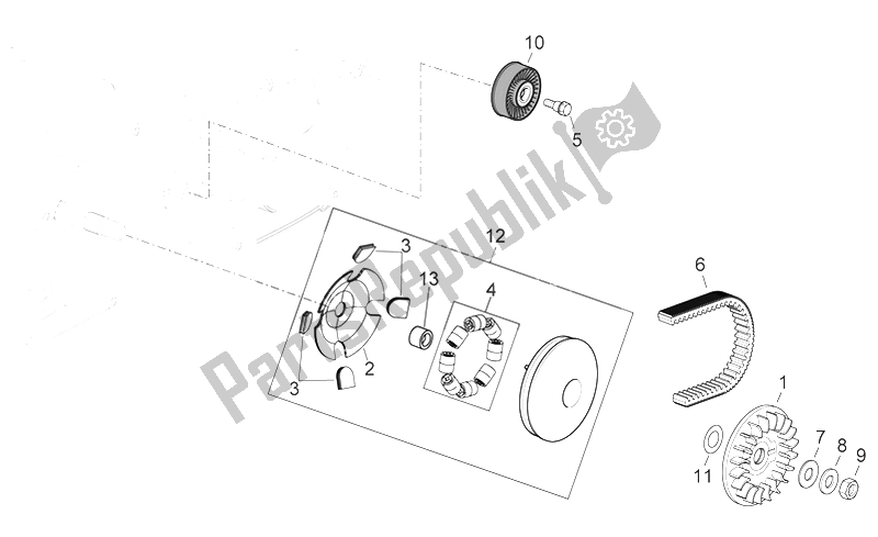 All parts for the Primary Transm. Of the Aprilia Scarabeo 400 492 500 Light 2006