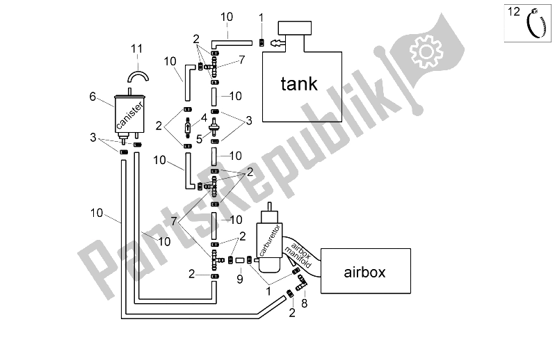 All parts for the Fuel Vapour Recover System of the Aprilia Scarabeo 100 4T E3 NET 2009