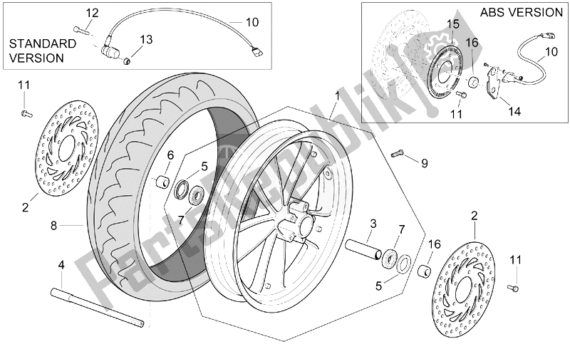 All parts for the Front Wheel of the Aprilia Scarabeo 500 2003