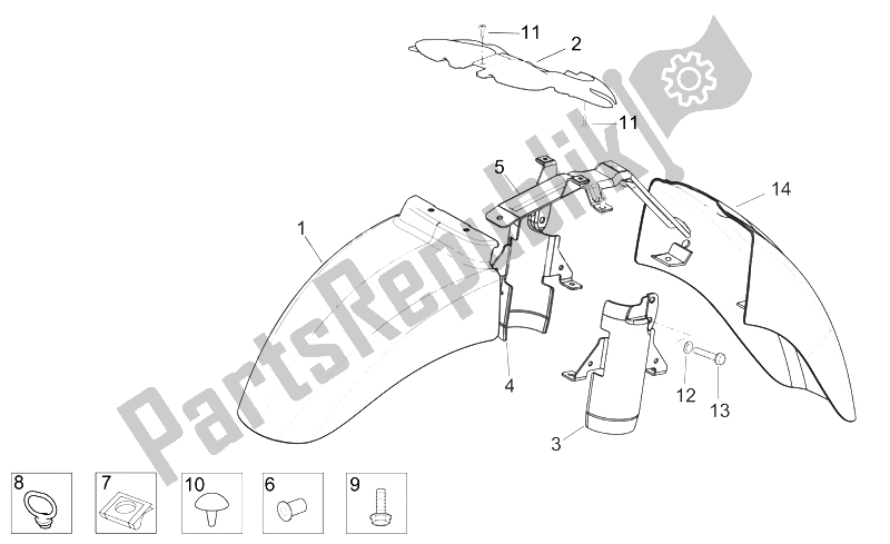 Todas las partes para Cuerpo Delantero - Guardabarros Delantero de Aprilia Scarabeo 125 200 E3 ENG Piaggio 2006