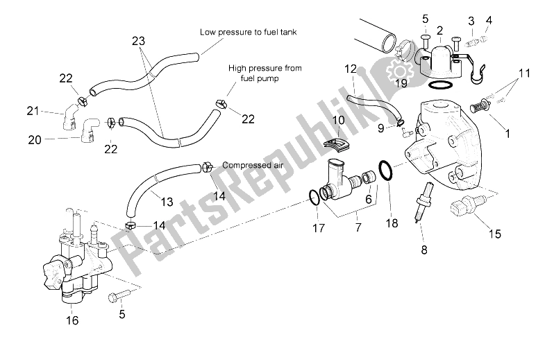 Alle onderdelen voor de Injectie-eenheid van de Aprilia SR 50 H2O NEW IE Carb 2004