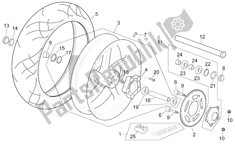 All parts for the Rear Wheel of the Aprilia RSV Mille 1000 1998