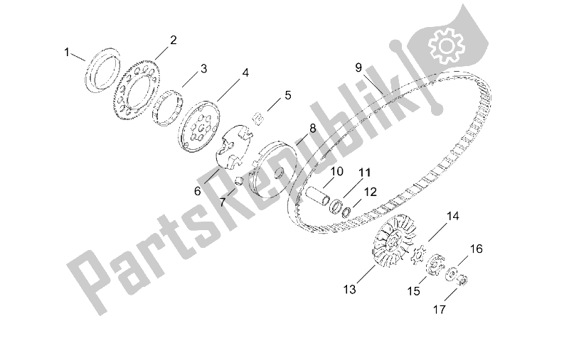 All parts for the Variator of the Aprilia Rally 50 H2O 1996