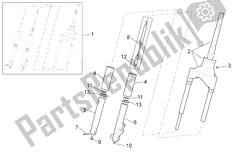 Toutes les pièces pour le Fourche Avant du Aprilia Scarabeo 50 4T 2V E2 2006