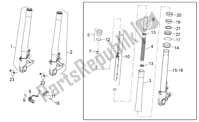 Alle onderdelen voor de Voorvork van de Aprilia RSV4 Aprc R 1000 2011