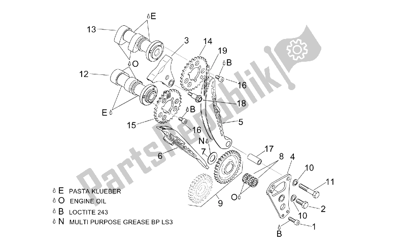 All parts for the Front Cylinder Timing System of the Aprilia RSV Tuono 1000 2002