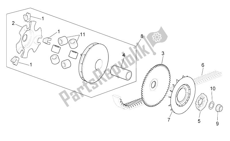 All parts for the Variator of the Aprilia Scarabeo 100 4T E3 NET 2009