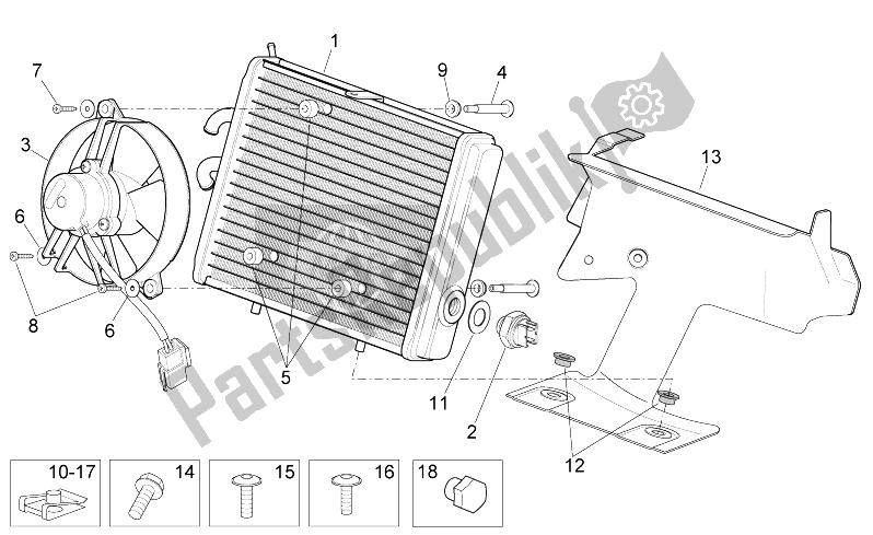 All parts for the Water Cooler of the Aprilia Sport City Cube 125 200 Carb E3 2008