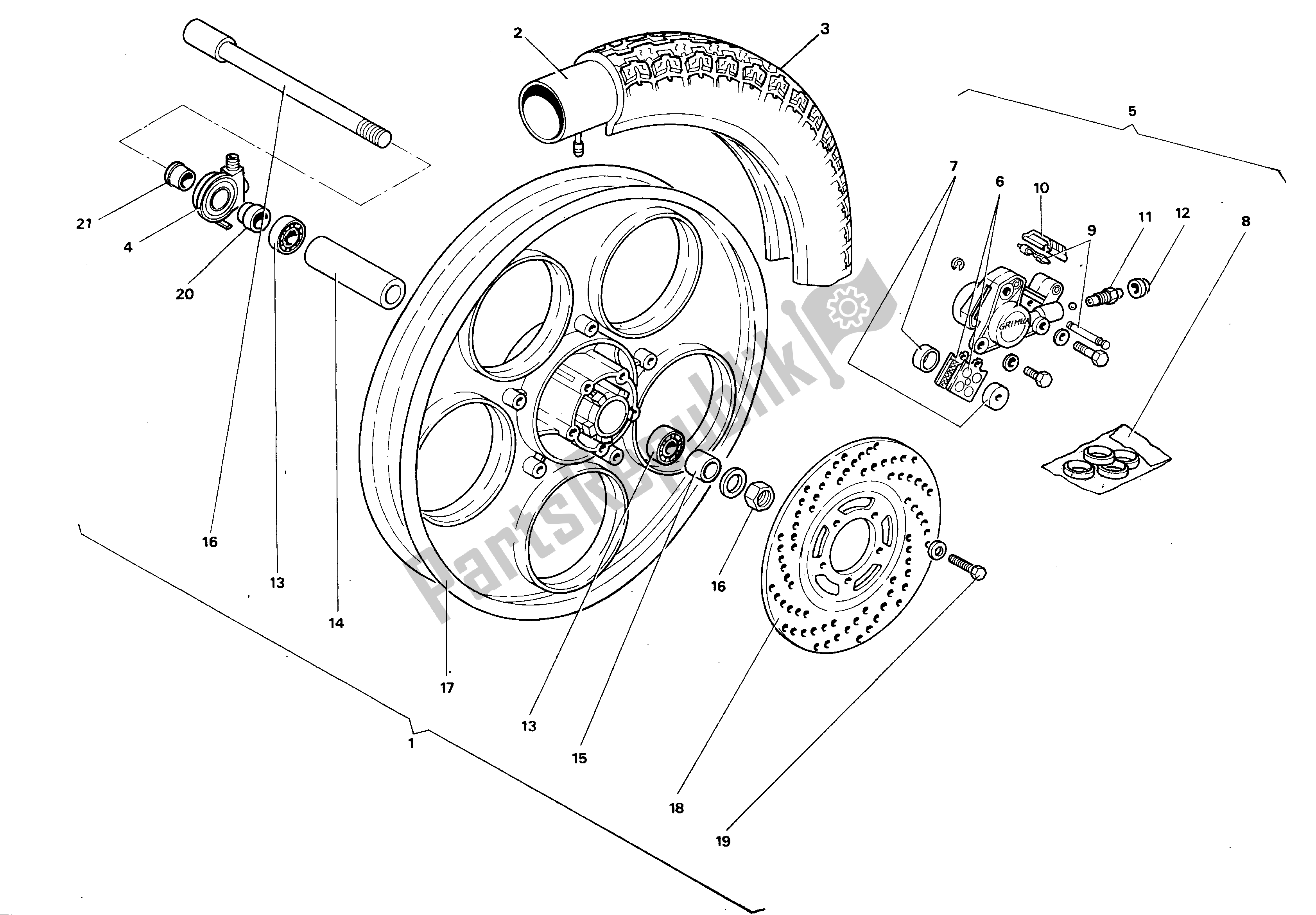 All parts for the Front Wheel of the Aprilia AF1 50 1986 - 1988