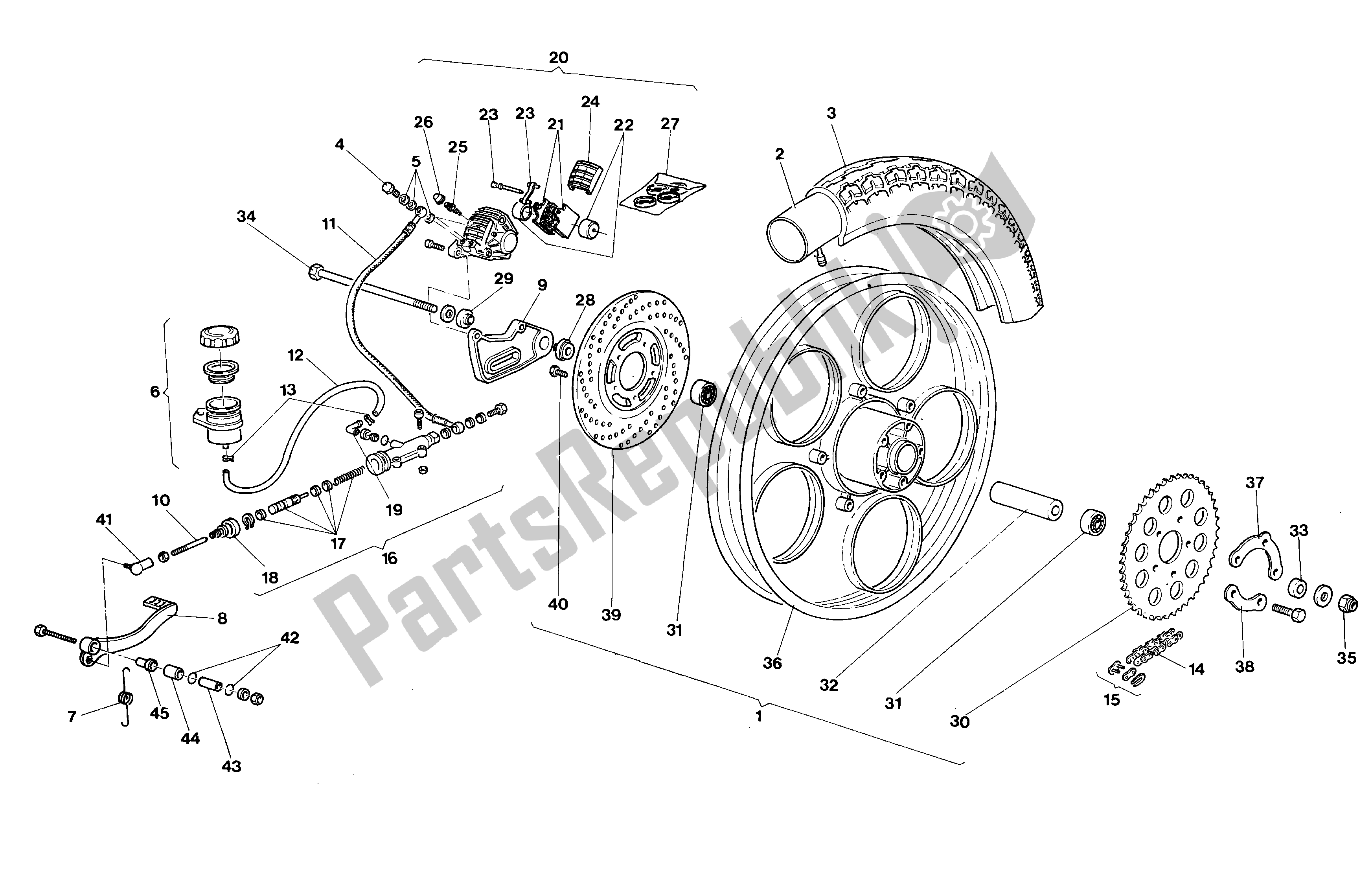 All parts for the Rear Wheel - Electric Starter Version, Brake Disc of the Aprilia AF1 50 1986 - 1988