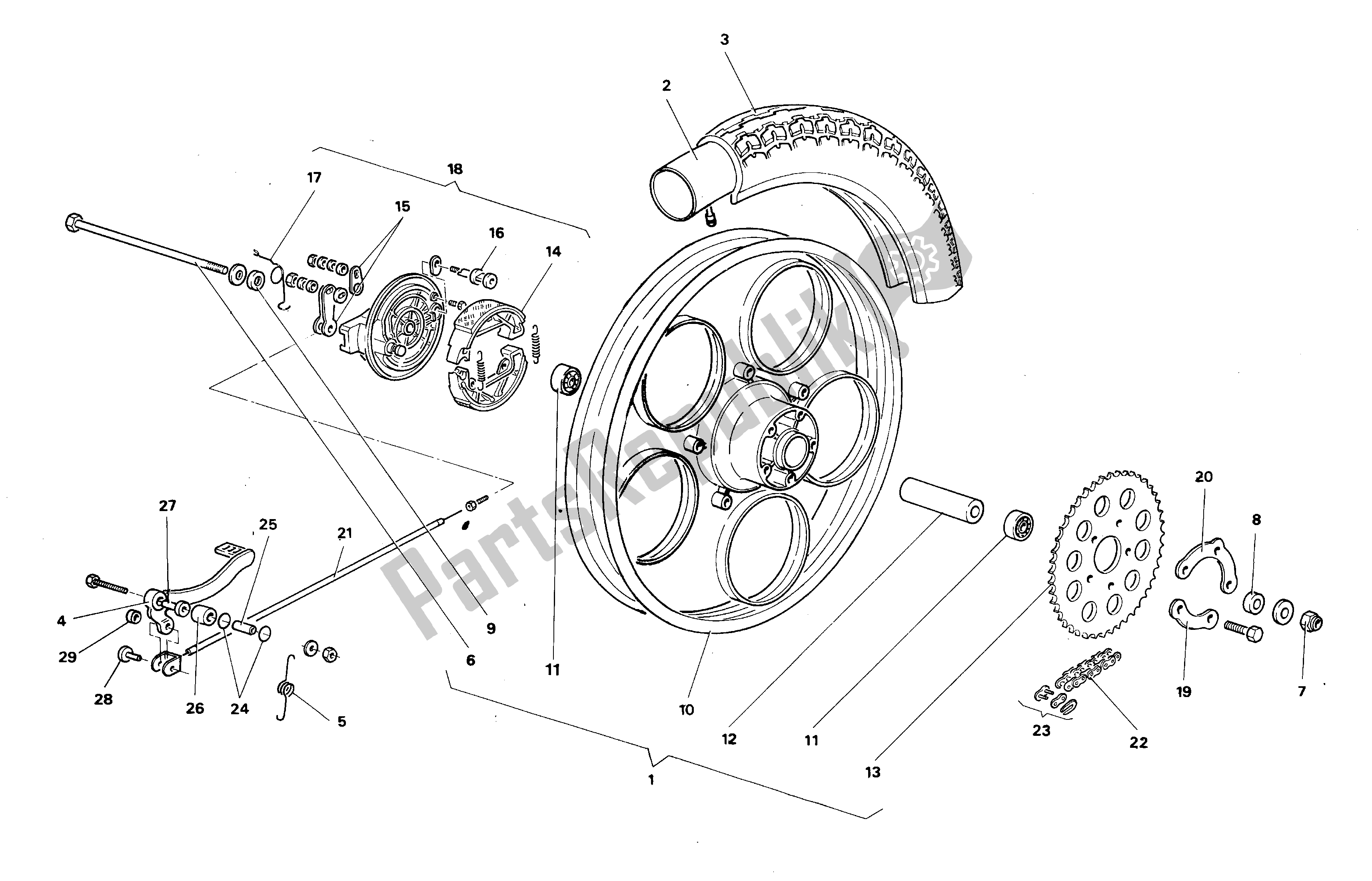 All parts for the Rear Wheel - Kick Starter, Drum Brake of the Aprilia AF1 50 1986 - 1988