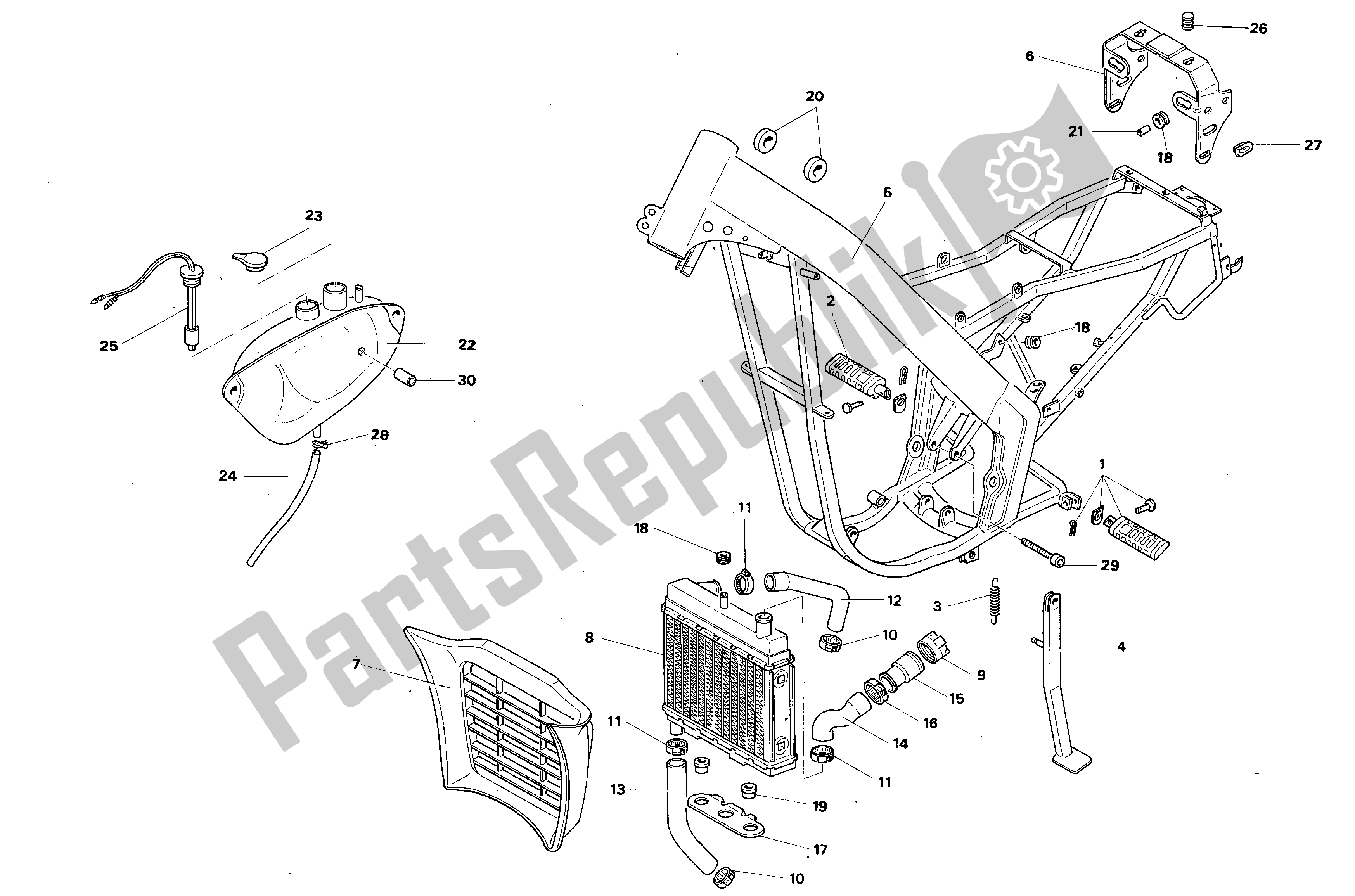 All parts for the Frame of the Aprilia AF1 50 1986 - 1988