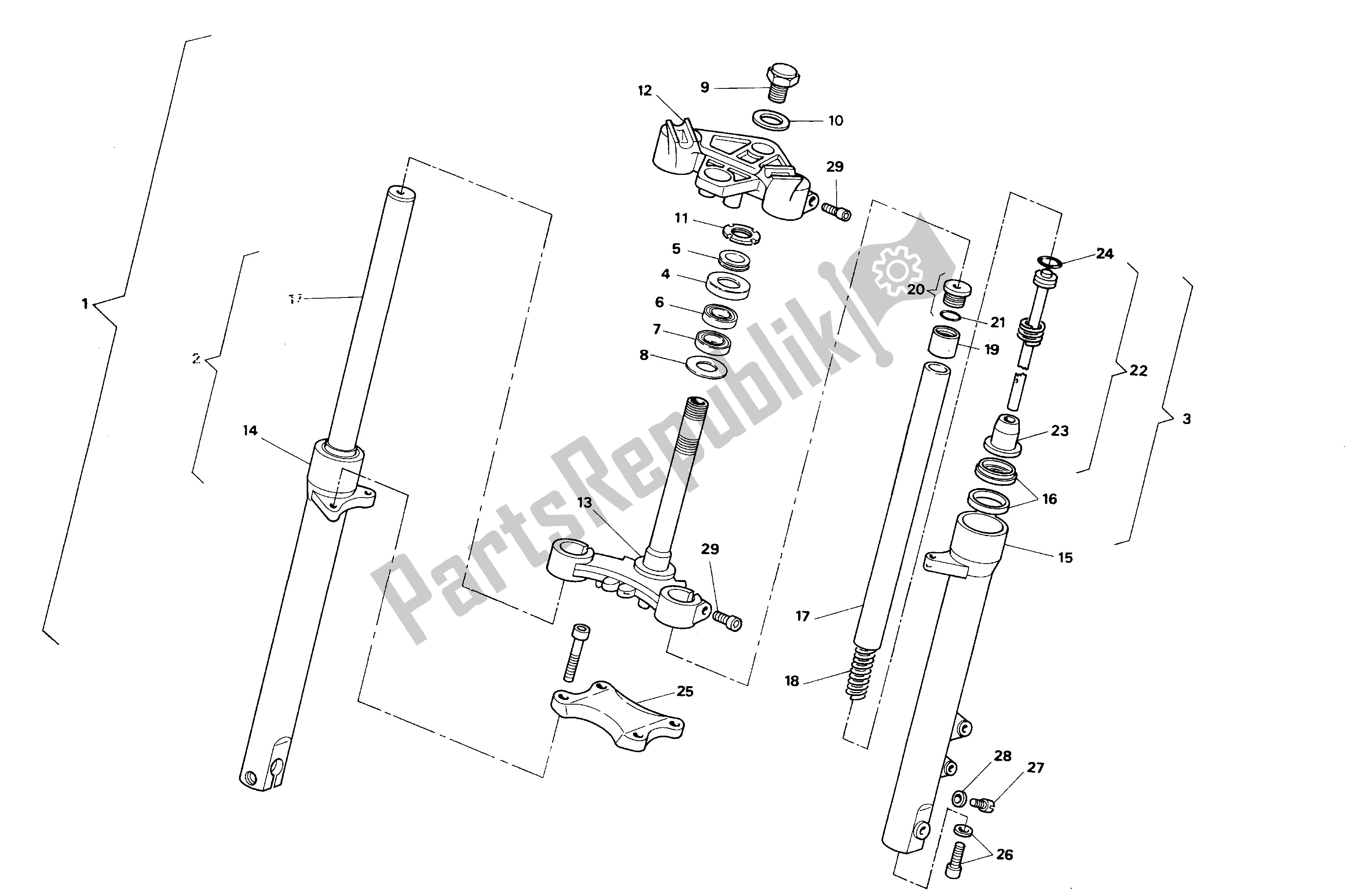 All parts for the Front Fork of the Aprilia AF1 50 1986 - 1988