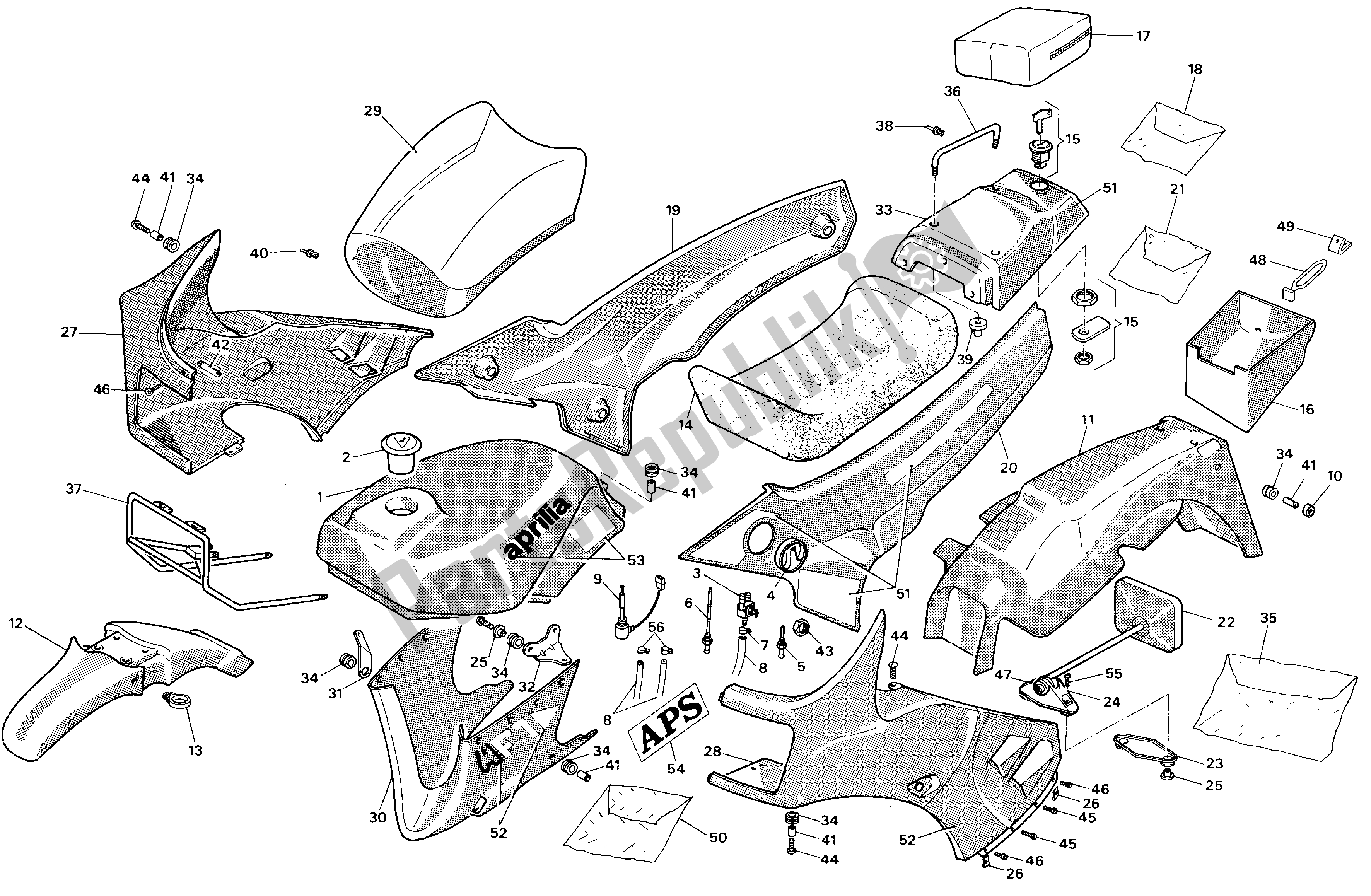 All parts for the Body of the Aprilia AF1 50 1986 - 1988