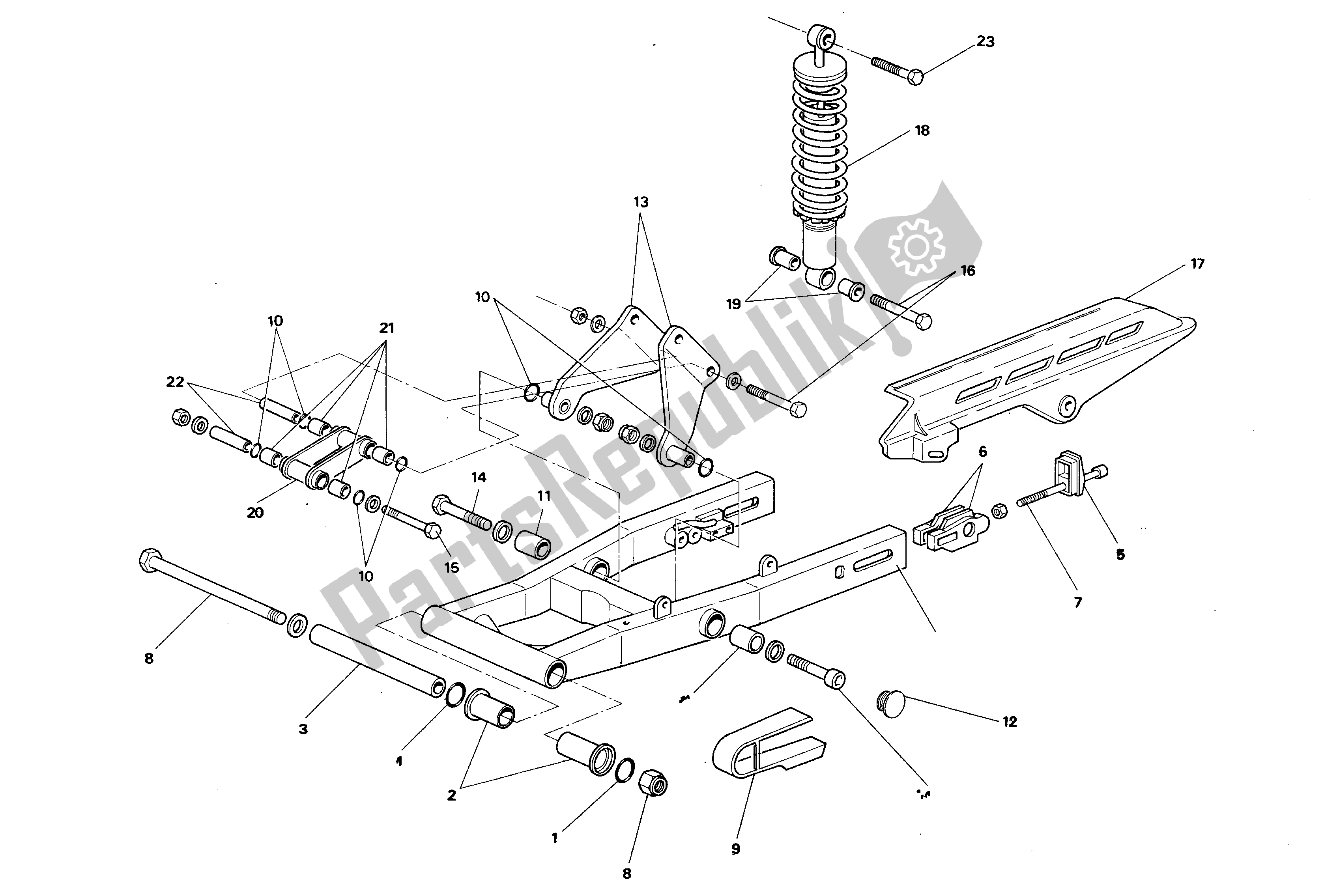 All parts for the Rear Fork And Suspension of the Aprilia AF1 50 1986 - 1988