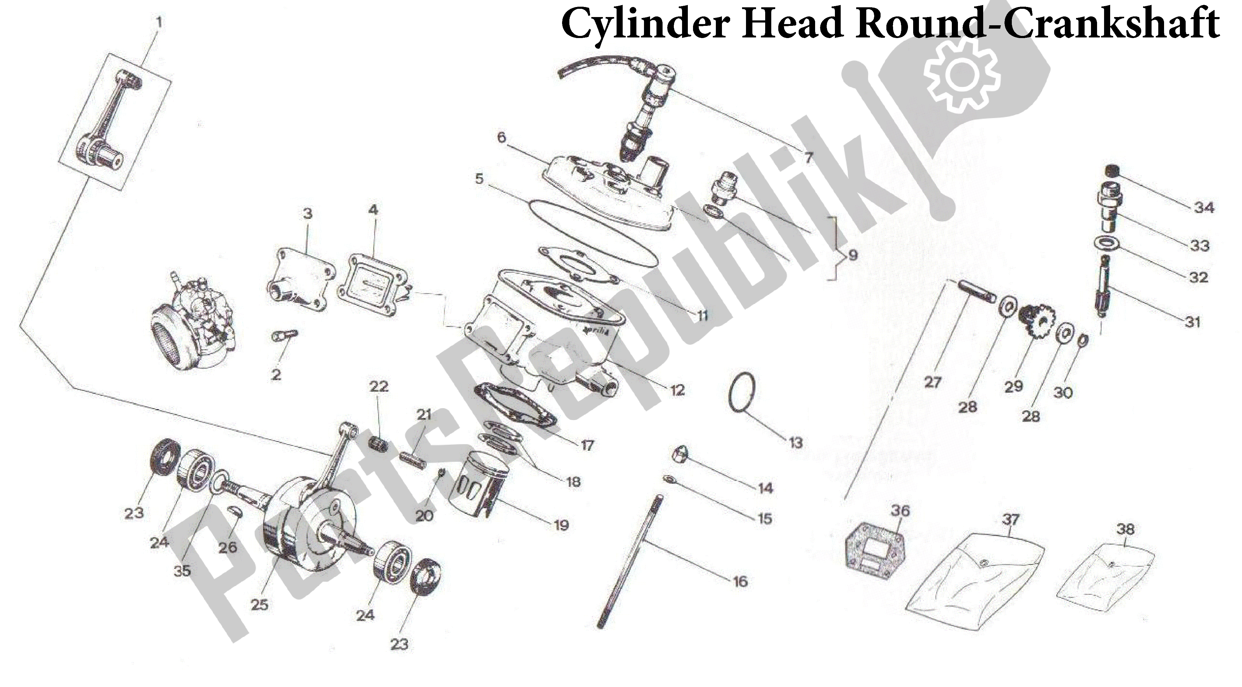 All parts for the Cylinder Head Round-crankshaft of the Aprilia AF1 50 1986 - 1988