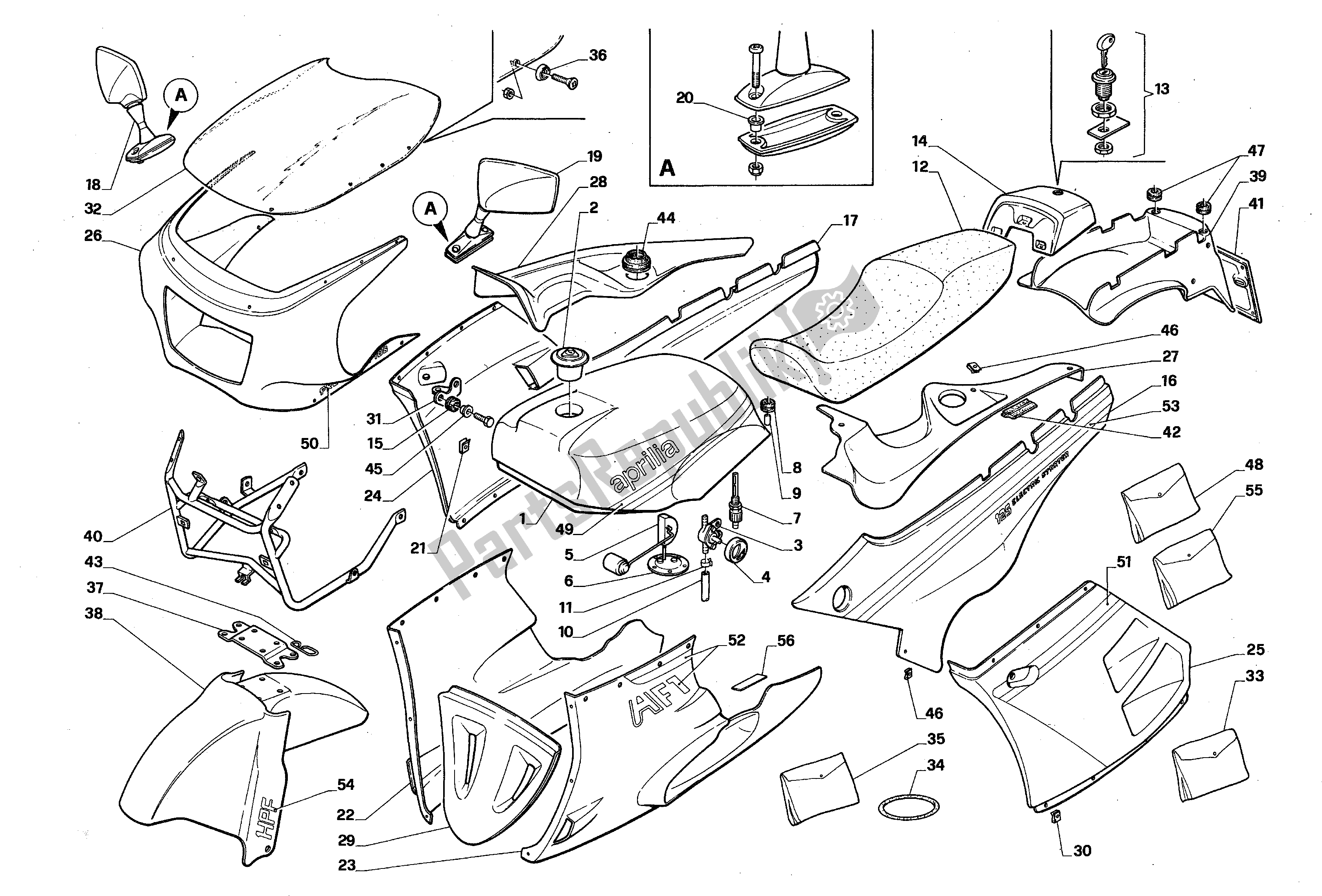 All parts for the Body of the Aprilia AF1 125 1987