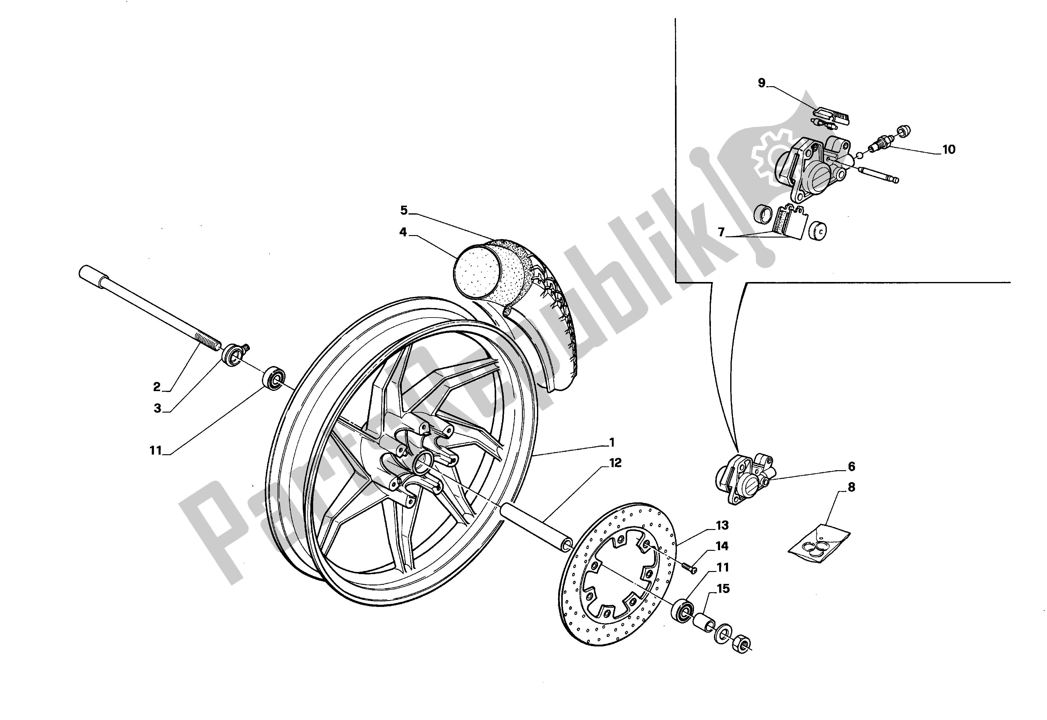 All parts for the Front Wheel of the Aprilia AF1 50 1988