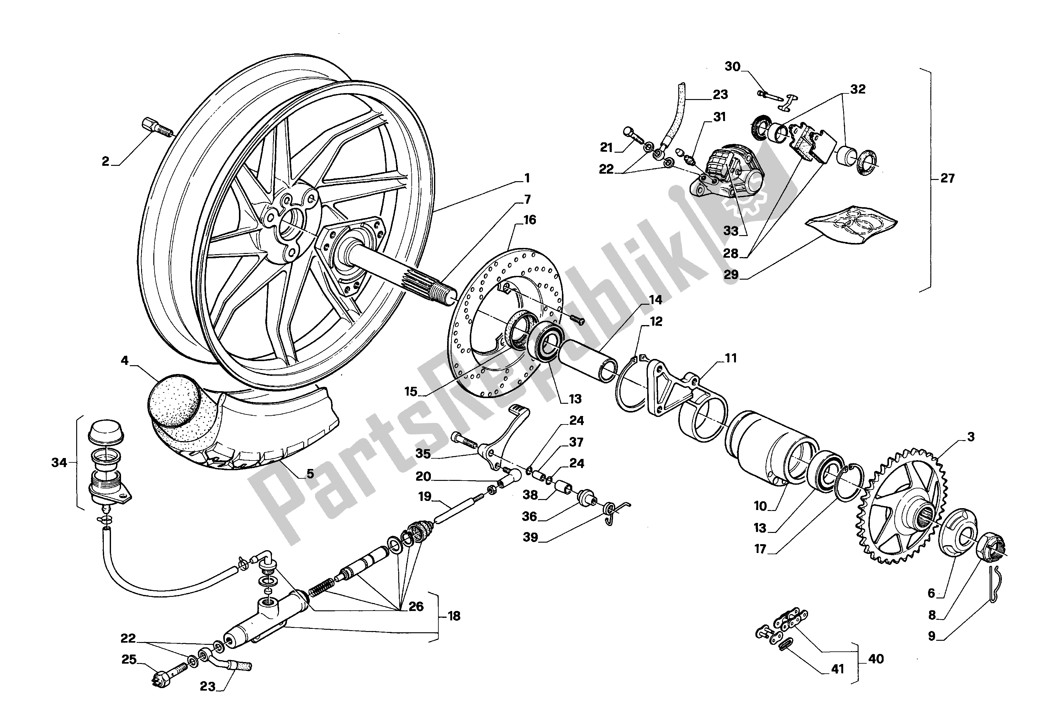 All parts for the Rear Wheel of the Aprilia AF1 50 1988