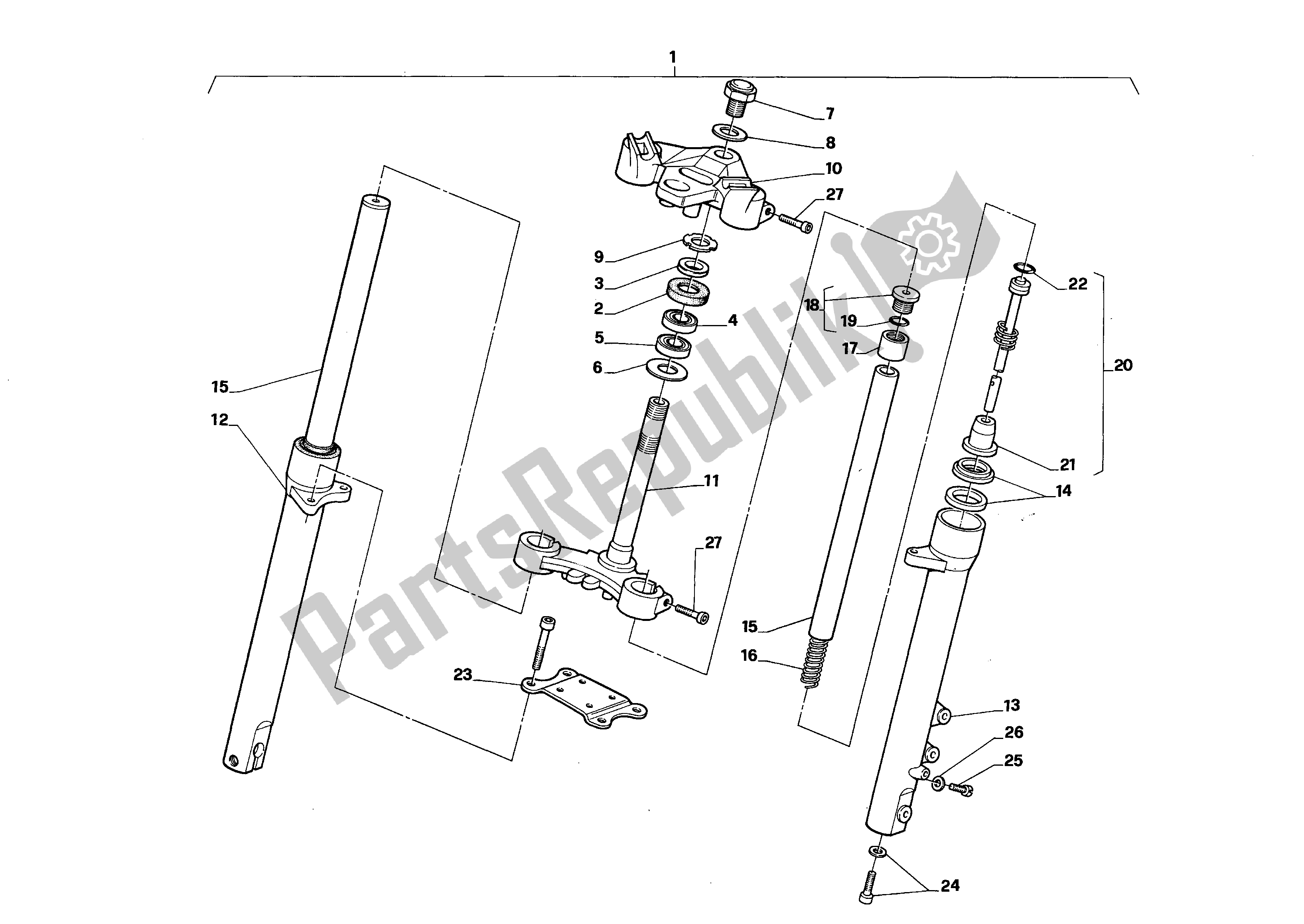 All parts for the Front Fork of the Aprilia AF1 50 1988