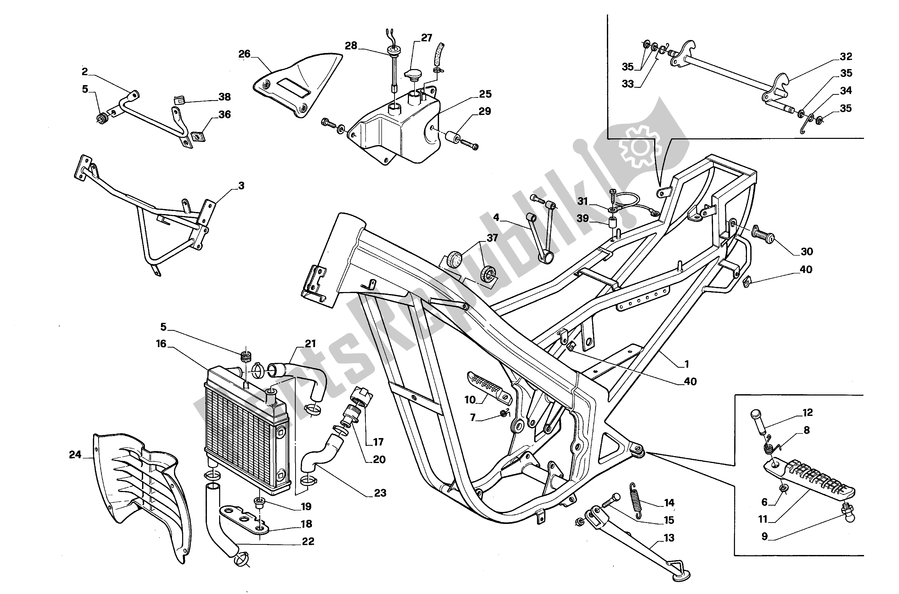 All parts for the Frame of the Aprilia AF1 50 1988