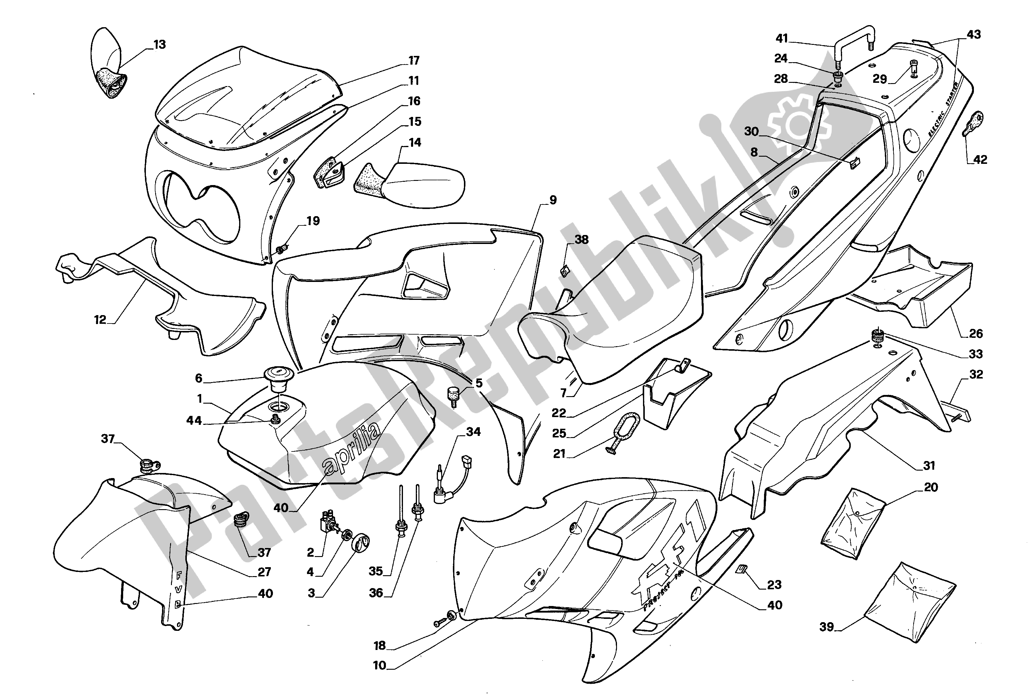 Tutte le parti per il Corpo del Aprilia AF1 50 1988