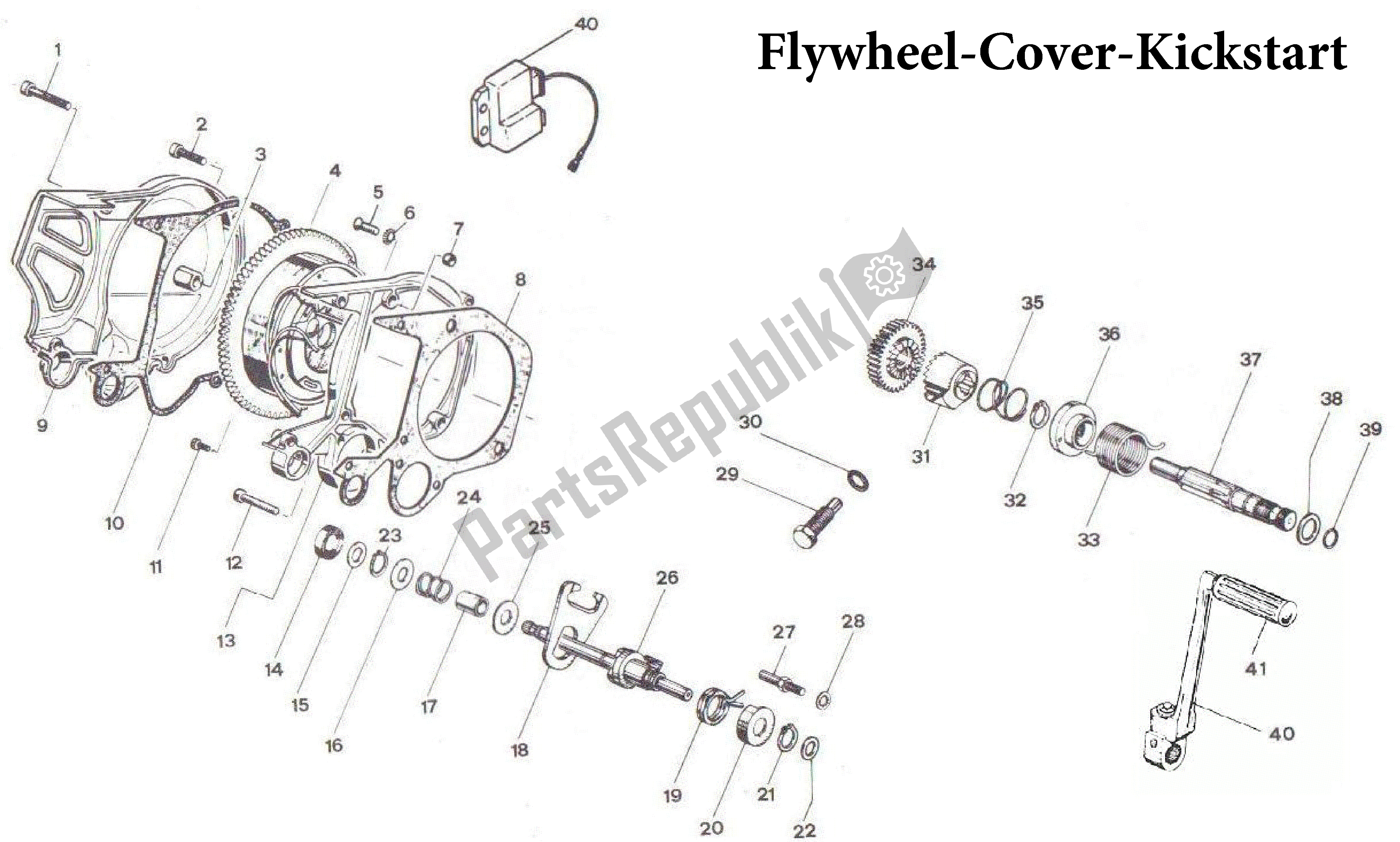 All parts for the Flywheel-cover-kickstart of the Aprilia AF1 50 1988